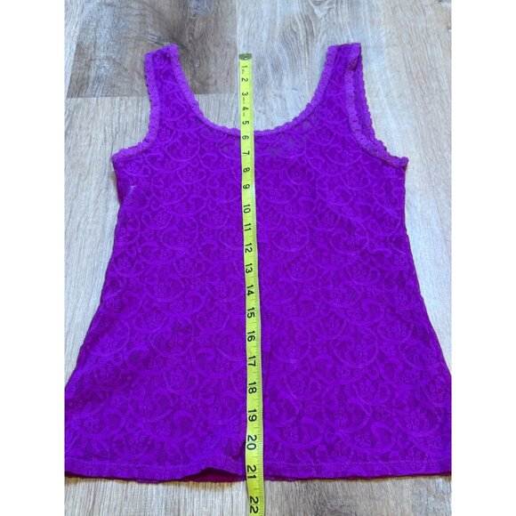 90s Maidenform Super Stretchy Lace Tank Top Fuchsia S/M - Picture 3 of 6